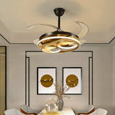 HEIKESZ New Chinese Style 42 48-inch Invisible Ceiling Fan with LED Light Simple Electric Fan Lamp for Home Master Bedroom Livingroom Restaurant