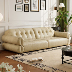 Retro style oil wax leather sofa small apartment living room family apartment medium ancient style old brown straight row French sofa